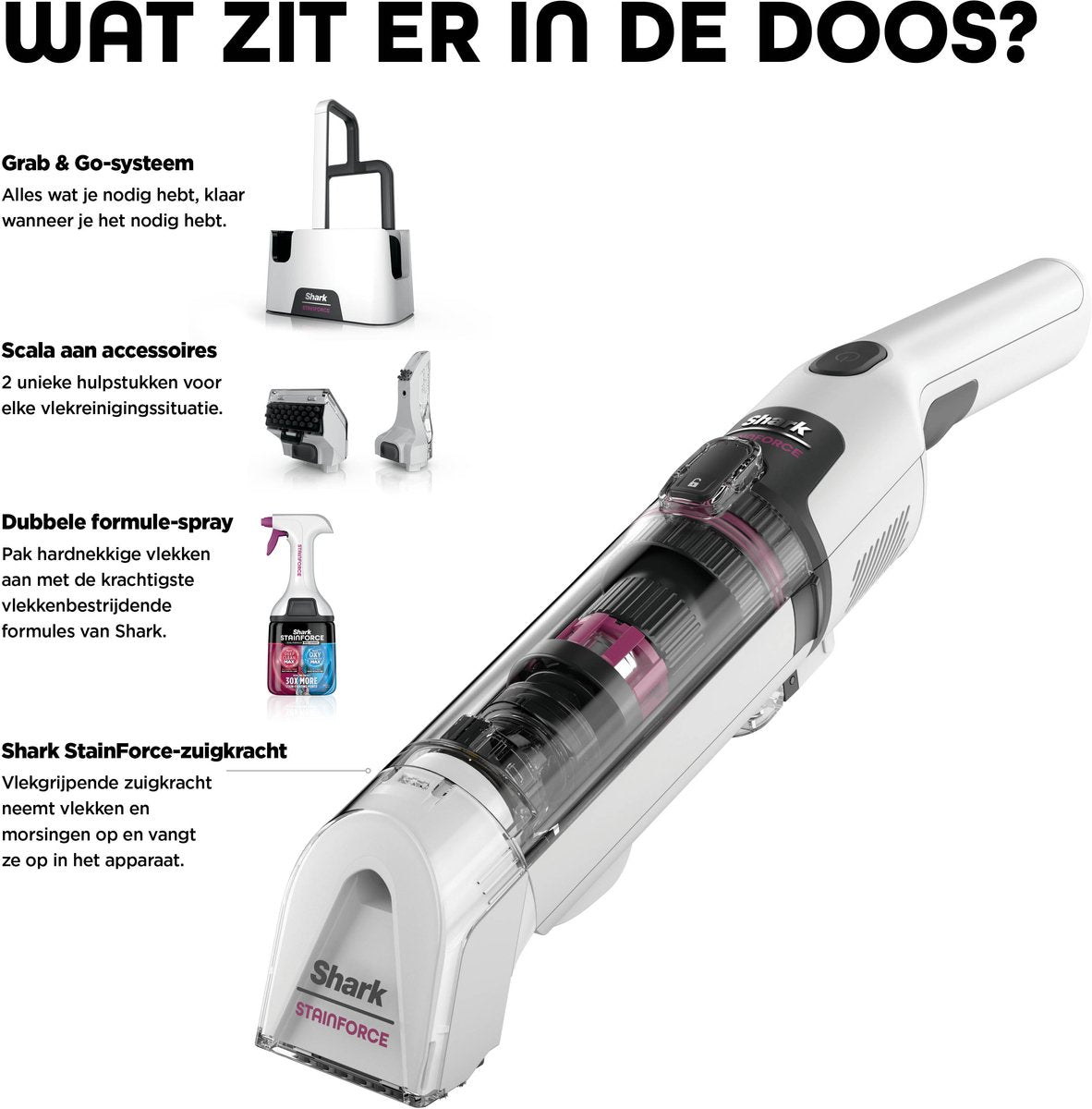 Shark StainForce Draadloze Handzame Vlekkenverwijderaar - HX100EUT